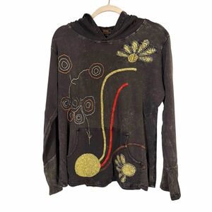 Rising International Artistic Black Hoodie with Floral Embroidery | Size XXL 2X